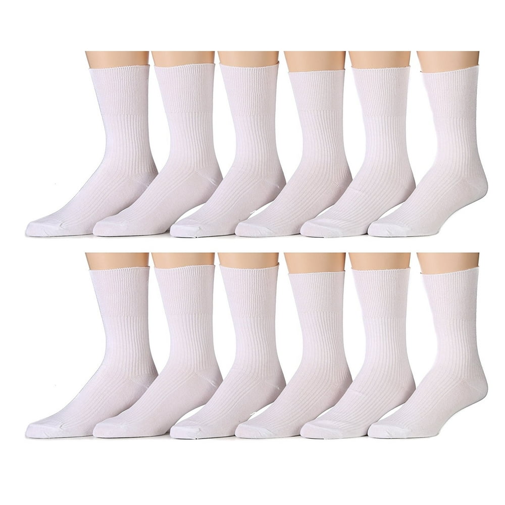MB55 12 Pairs Of MB55 Mens White Dress Diabetic Socks, Cotton Blend