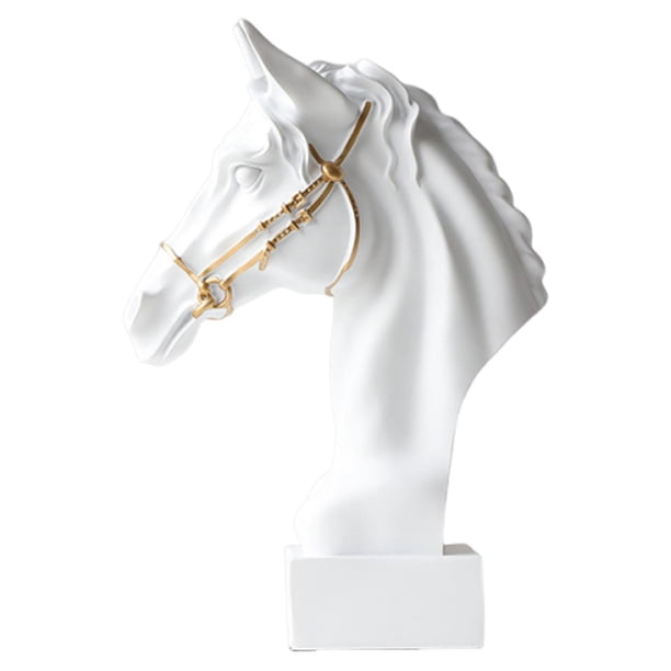 Estatua de cabeza de caballo, escultura artesanal, decoración de caballos, adorno de resina, figuras para escritorio Blanco