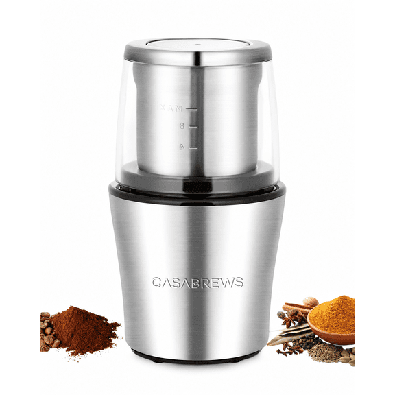 Casabrews Coffee & Spice Grinder, 200W Electric Grinder for Coffee Beans, Stainless Steel Grinding Components, Silver
