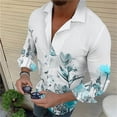 thumbnail image 1 of Camisa de algodón con solapa elástica y diseño floral para hombre, informal, para festivales, exteriores, calle, azul, morado, con botones, talla grande, nueva, 1 of 6