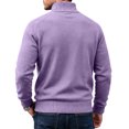 thumbnail image 5 of Mens Zip Sweater Stand Collar Solid Color Long Sleeve Knit Pullover Fall Winter Soft Ribbed Hem Casual Knit Jumper Tops Purple Pink 3XL, 5 of 5