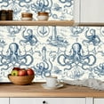 thumbnail image 5 of Peel and Stick Wallpaper Contact Paper Nautical Themed Octopus Ships Lighthouses Blue Ink Style Self Adhesive and Removable 23.6in x 118in, 5 of 8