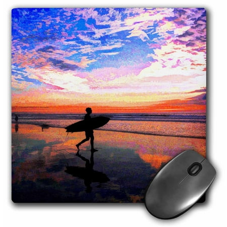 3dRose Surfing on the beach at sunset going out for that last wave, Mouse Pad, 8 by 8