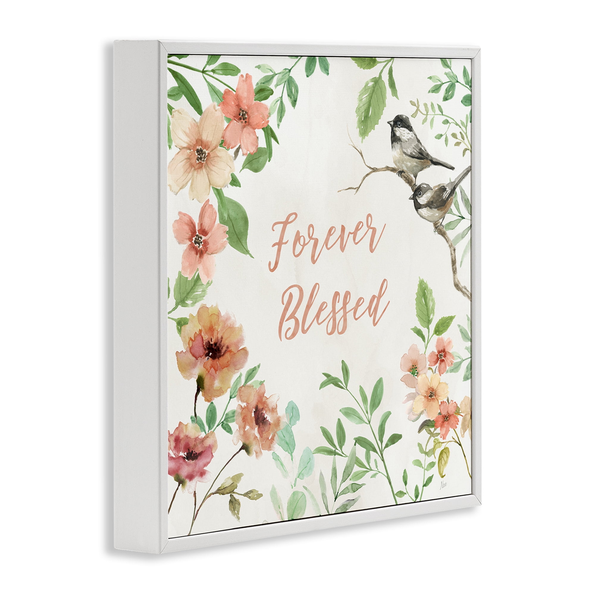 Stupell Industries Forever Blessed Floral Botanical & Floral Painting White Framed Art Print Wall Art, 24 x 24
