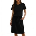thumbnail image 2 of Womens One-Piece Skirt Crew Neck Short Sleeve Skirts Elastic Waist High Waisted Skirts Lace-Up Split Skirts Casual Beach Vacation Outfits Belted Bussiness Sundresses, 2 of 6
