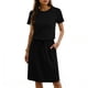 thumbnail image 1 of TaTaai Women's Round Neck Drawstring Waist Midi Dress Solid Color Casual Short Sleeve Dress Lightweight Stretchy Polyester Blend Gift, 1 of 6