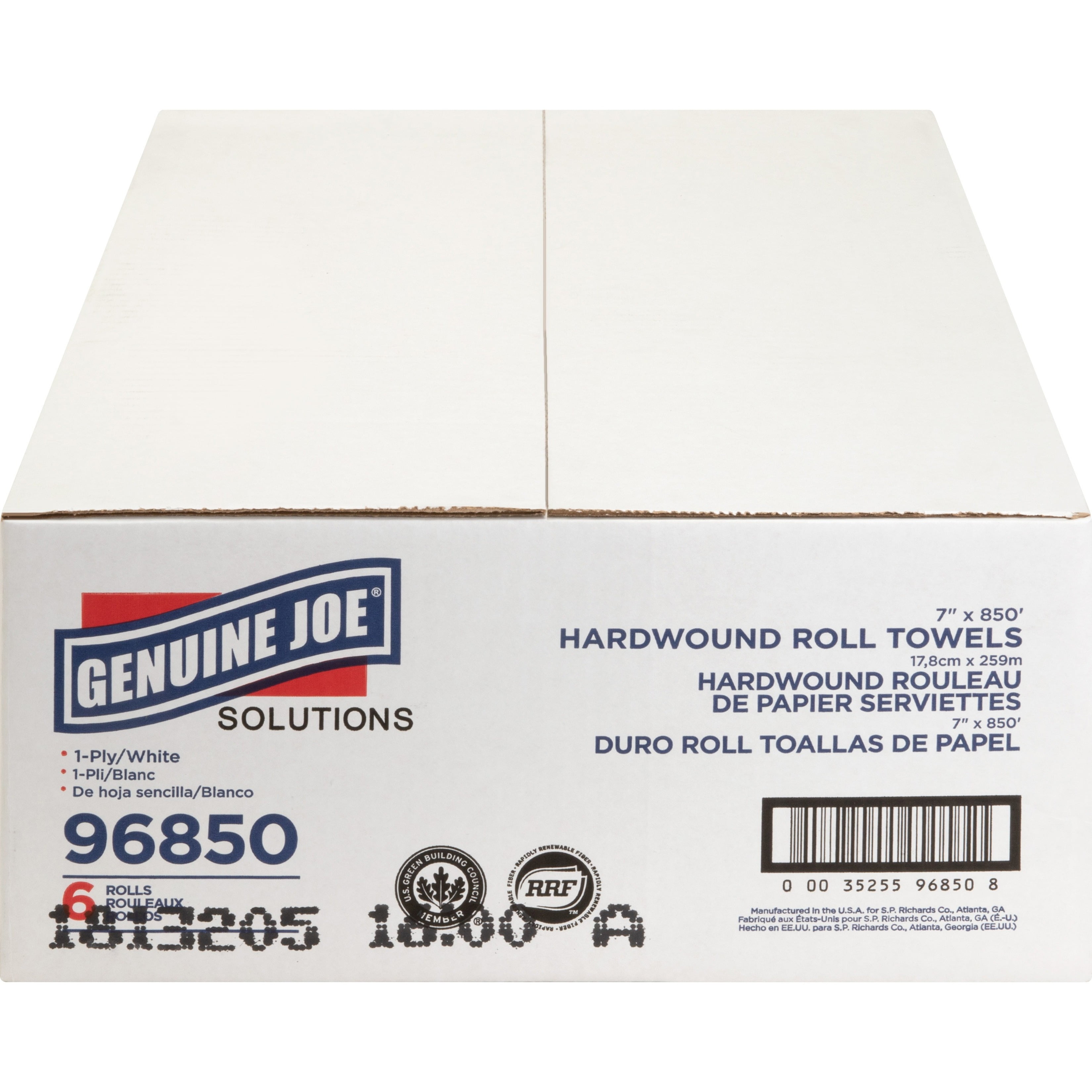 Genuine Joe Solutions Bulk Hard Wound Paper Towels, 850' Roll, 6