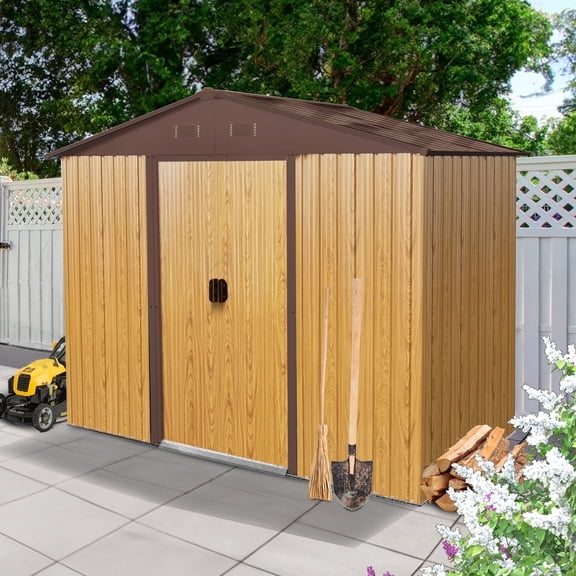 CarButler 8x4ft Metal Outdoor Storage Shed with Lockable Sliding Doors for Garden Backyard Patio Lawn Coffee