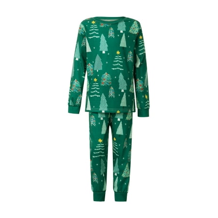

Frobukio Family Matching Clothes Christmas Sleepwear Xmas Tree Print Tops Trousers Baby Romper Pajamas Set Green Child 3-4 Years