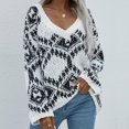 thumbnail image 2 of Fesfesfes Women Sweaters Casual Long Sleeve Loose V-neck Rhombus Pattern Sweater Pullover or, 2 of 9