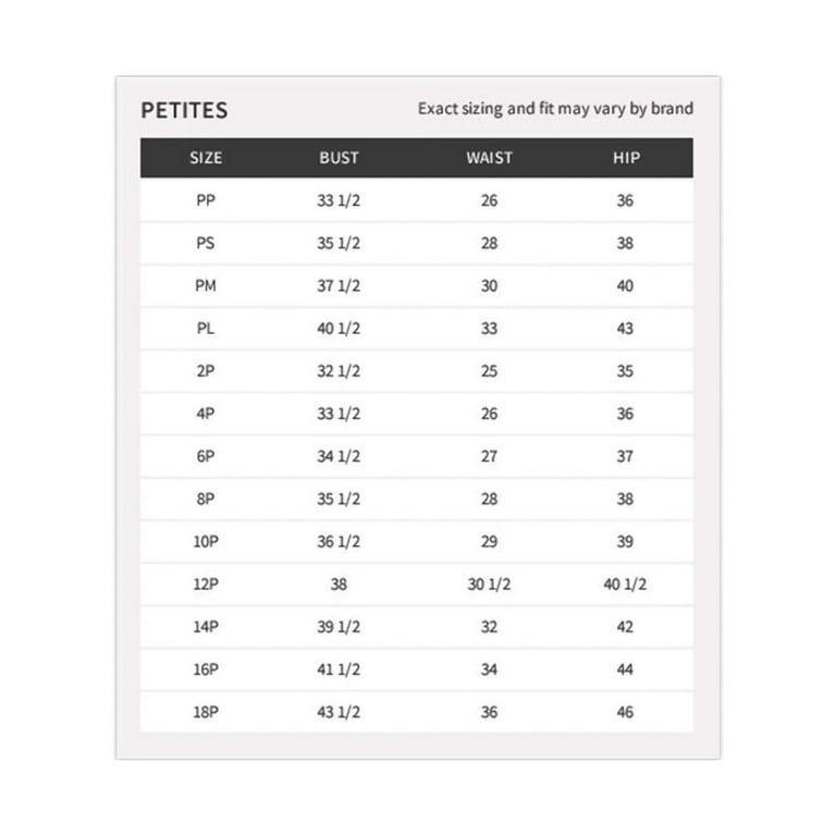 Calvin klein top petite size chart