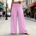 thumbnail image 4 of VEKDONE Women's Wide Leg Palazzo Pants, Casual Loose Fit Flowy Smocked Waist Trousers Summer Beach Travel Long Pants with Pockets Pink XL, 4 of 6