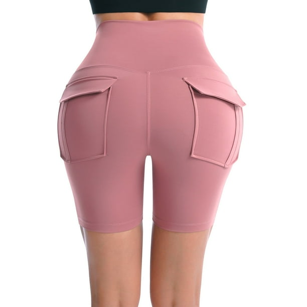 Gibobby Short Deportivo Pantalones deportivos de cintura alta para mujer, pantalón liso, a la moda(Rosa, M)