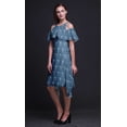 thumbnail image 3 of Bimba Robe Droite Évasée à Épaules Dénudées pour Femmes, Bleu, à Volants devant, à Imprimé Géométrique - X-Small, 3 of 6