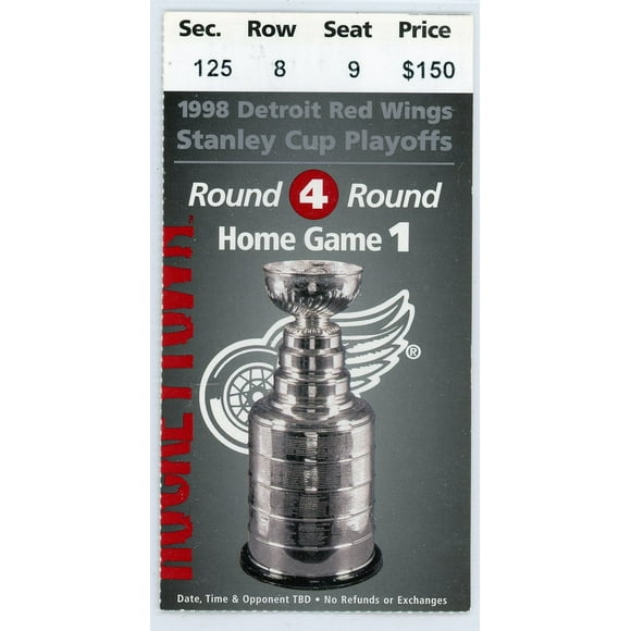 Detroit Red Wings Stanley Cup Playoff Home Game Ticket Joe Louis Arena 1998