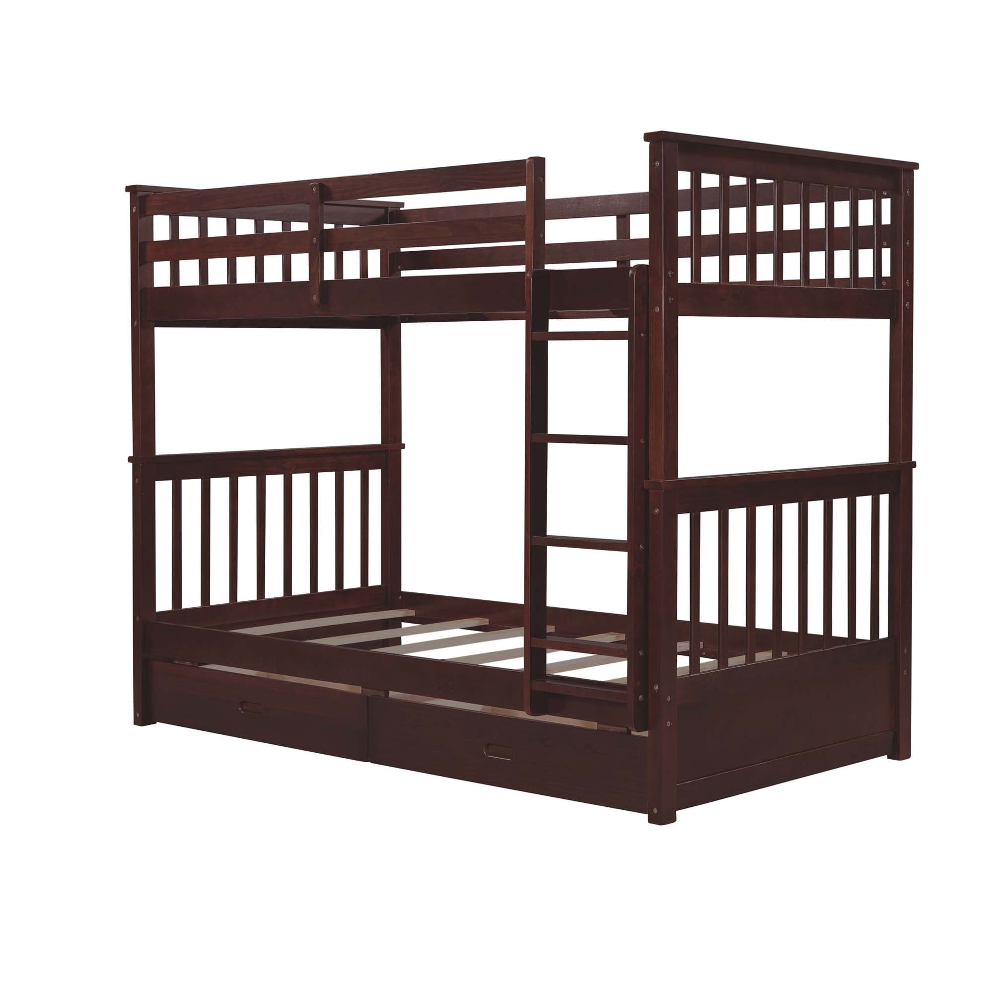 Aukfa Twin over Twin Bunk Bed with Two Storage Drawers, Wood Convertible Two Bed for Kids Teens - Espresso