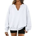 thumbnail image 2 of Women's Oversized V-Neck Sweatshirt, Soft Solid Color Pullover Top with Long Sleeves, Comfortable Loose Fit Casual Shirt, Breathable Everyday Wear for Fall Season and Leisure Activities White XL, 2 of 5