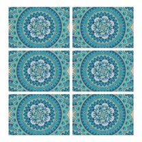 Tribal Artistic Boho Flax Placemats Set of 6, 12x18 Inch Washable Vintage Table Mats, Rustic Decor for Nordic Style Kitchen or Farmhouse Dining Room
