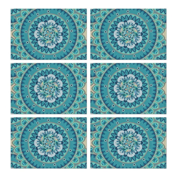 Tribal Artistic Boho Flax Placemats Set of 6, 12x18 Inch Washable Vintage Table Mats, Rustic Decor for Nordic Style Kitchen or Farmhouse Dining Room