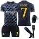 thumbnail image 1 of 2324 Camiseta de fútbol visitante del Real Madrid No. 7 Vinicius 5 Bellingham 10 Modric conjunto de camisetas para niñosCruz No.8 con calcetines a juego+equipo de protección, 1 of 3