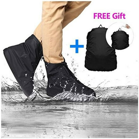 Waterproof Backpack Rainproof Cover 2in1 + US10.5 Waterproof Rainproof Shoe Covers PVC Fabric Rain Boots Overshoes Protector Anti-Slip XL Size 11.8'' Black Outdoor Hiking
