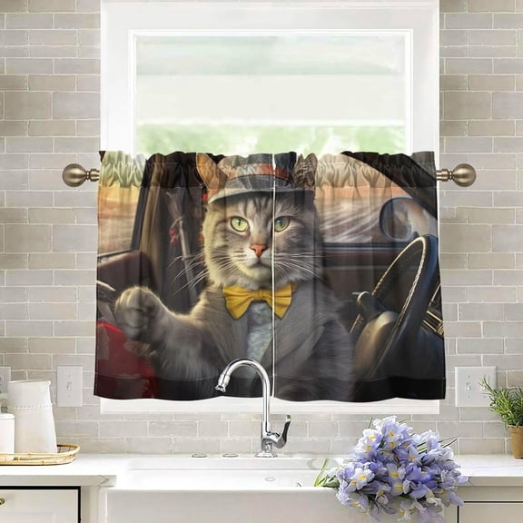 FREEAMG Driver Cat Half Window Tier Curtains 36 Inch Blackout Thermal Insulating Kitchen Linen Tier Curtains for Kitchen,Bathroom,Cafe