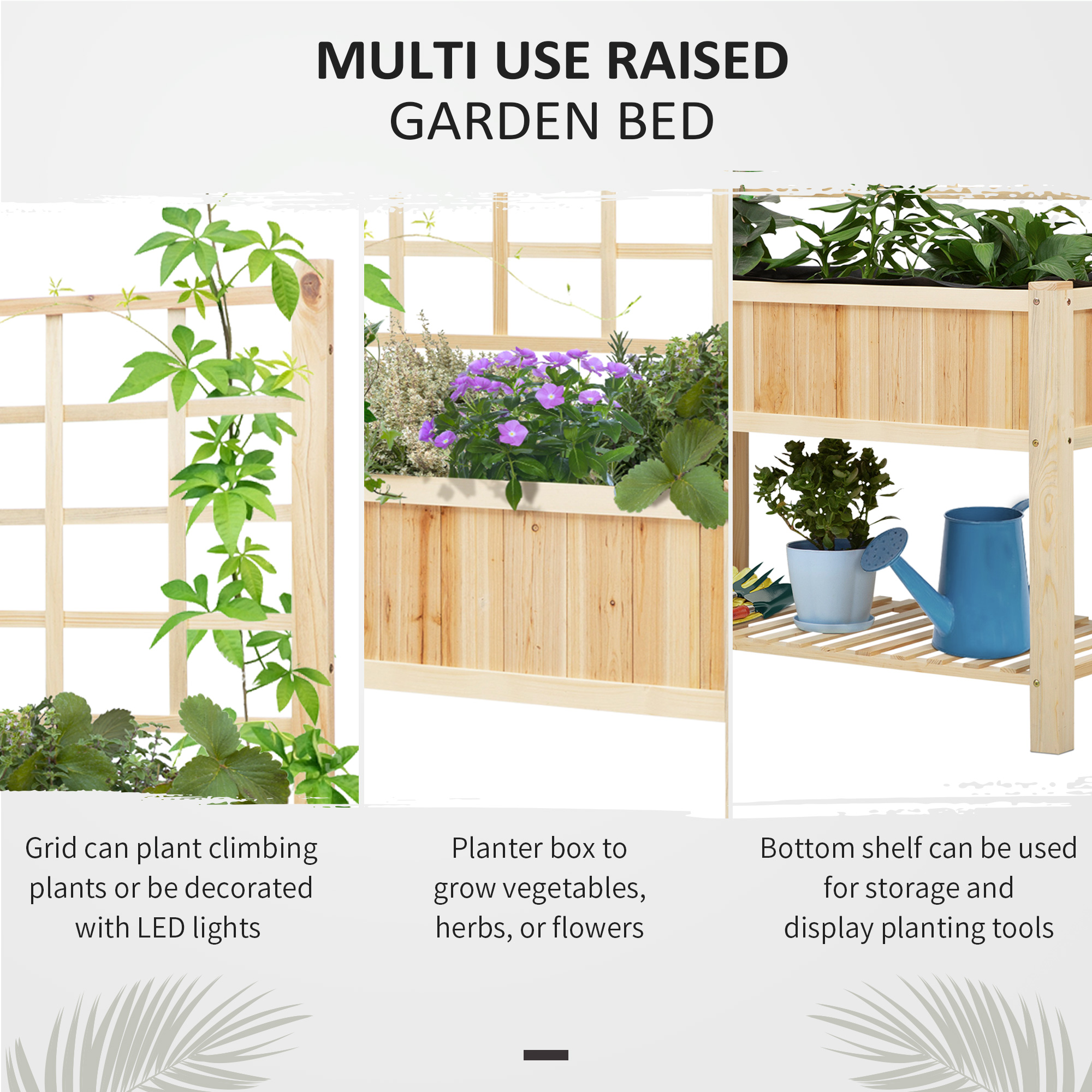 Outsunny Wooden Raised Garden Bed with Trellis, 64.25 in x 46.75 in x 22.75 in - image 2 of 9