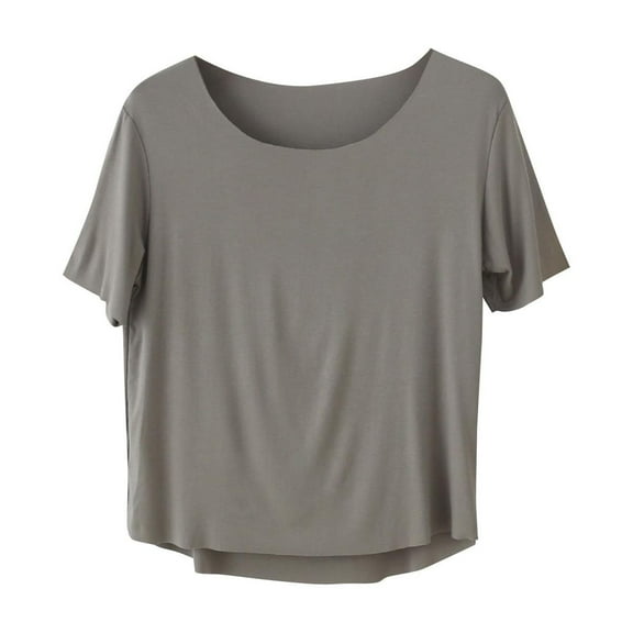 QUNYINEY Short Sleeve Women's T-Shirts Casual Solid Crew Neck Pullover Tops Loose Spring Tops for Women