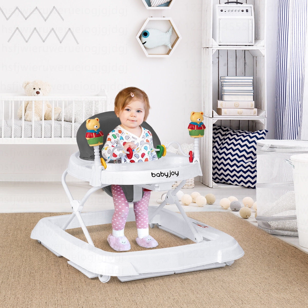 Costway Baby Walker Adjustable Height Removable Toy Wheels Folding Portable Gray