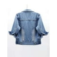 thumbnail image 4 of Doomiva Womens 3/4 Sleeve Short Denim Jacket Lapel Button Down Cropped Trucker Jean Jackets Coats Light Blue L, 4 of 7