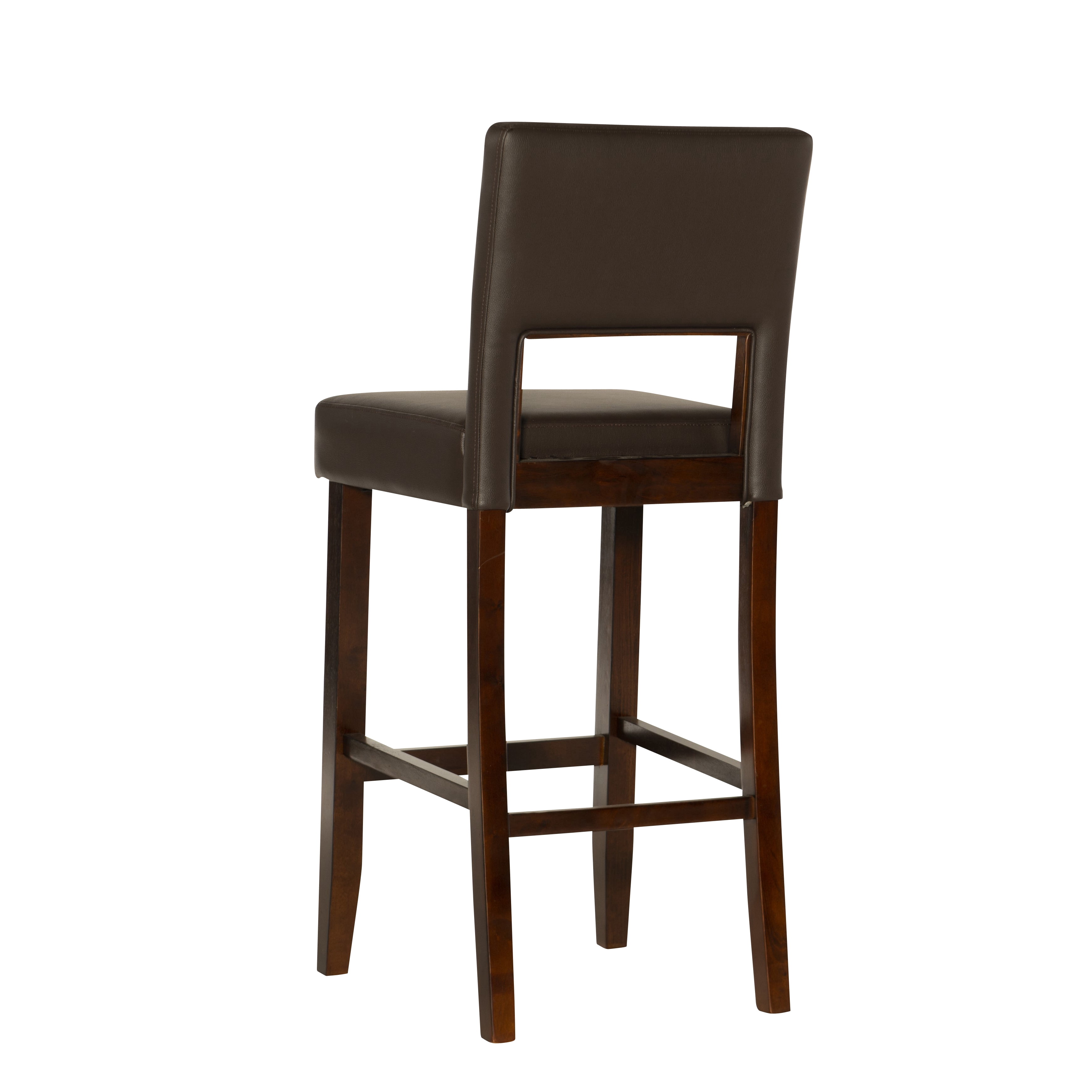 Linon Vega 30" Full Back Wood Bar Stool, Dark Brown Faux Leather