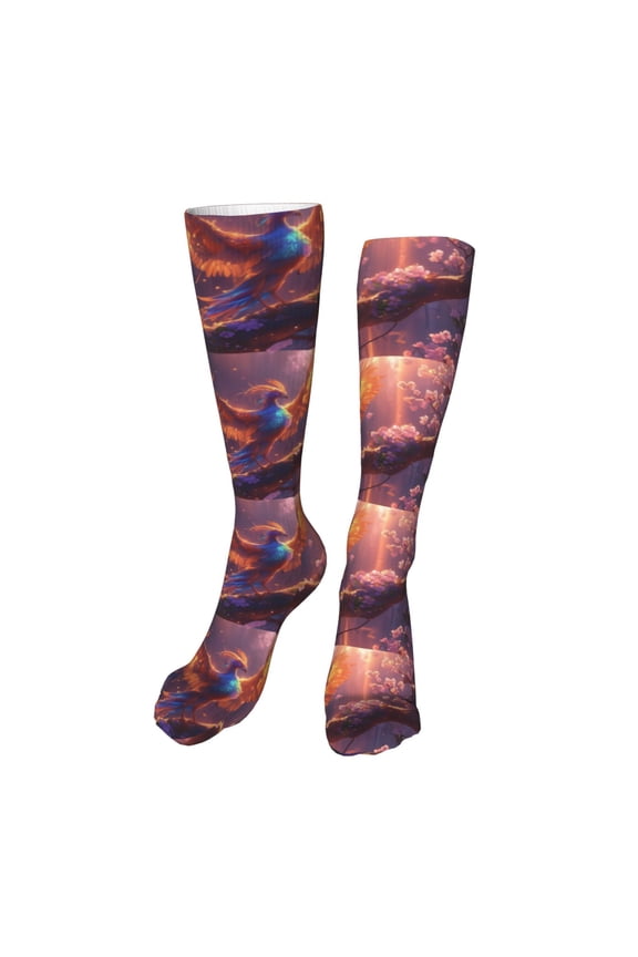 Fantasy Bird Illustration Funny Silky Novelty Funky Long Knee High Socks Soft 3D Print Cosplay Crazy Stockings for Men Women