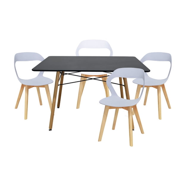 Set de Comedor Mesa Rectangular Oslo Negro y 4 Sillas Moura Blanco