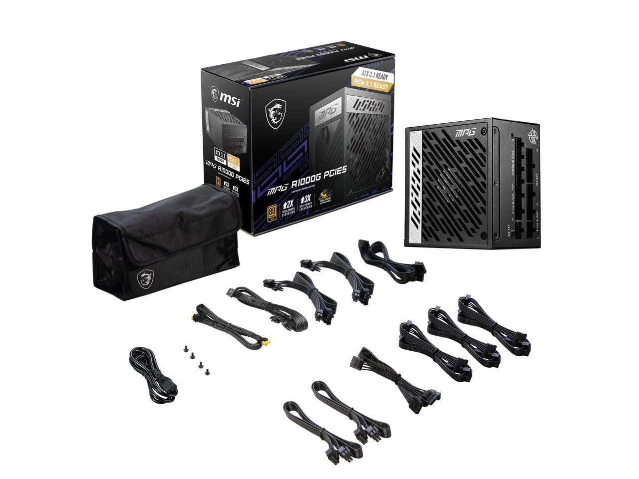 MSI - MPG A1000G PCIE5, 80+ GOLD Full Modular Gaming PSU, 12V-2x6 Cable, 5080 5090 ATX 3.1 & PCIE 5.1 Ready, 1000W Power Supply, 10 Year Warranty