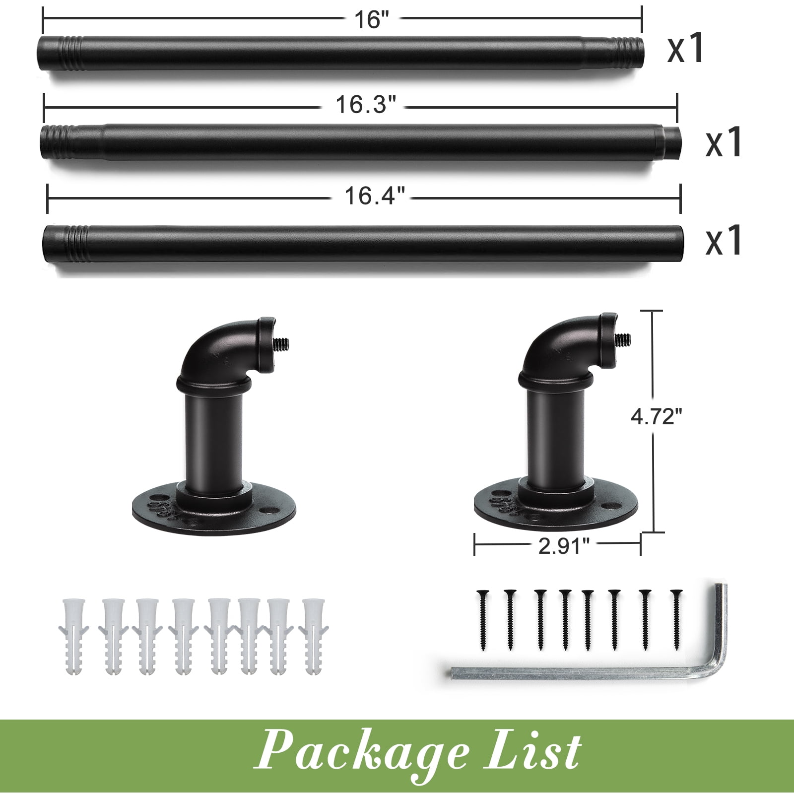 1" Black Wrap Curtain Rod for Windows 32"-48",Indoor/Outdoor Curtain Rods ,Heavy Duty and Outdoor Curtains