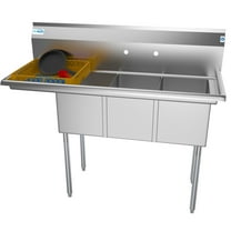 KoolMore 51 in. Three Compartment Stainless Steel Commercial Sink with Drainboard, Bowl Size 12"x 16"x 10"