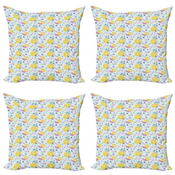 Fruit Throw Pillow Cushion Case Pack of 4, Pastel Colored Hand Drawn Abstract Vegan Food Design Organic Composition Lemon Kiwi, Modern Accent Double-Sided Print, 4 Sizes, Multicolor, by Ambesonne