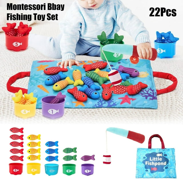 Hearth & Gear Toddler Multifaceted Thinking Learning Combo Toy Set Toddler Montessori Toy Baby Fishing Game Set For Number Counting Color Sorting Shape Learning Alphabet Board Games Games Kids 2-4