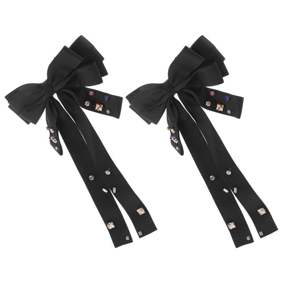 LOLIPPYY 2Pcs Black French Bow Hair Clips Metal Barrettes Large Bow Hairpins for Party Wedding and Daily Use