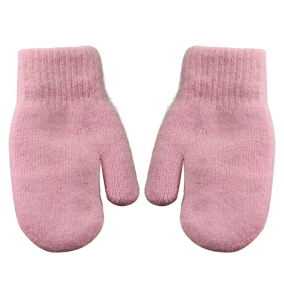 Mightlink 1 Pair Women Mittens Double-layers Cute Stretchy Soft Thickened Cold Resistant Solid Color Autumn Winter Girls Gloves for Riding