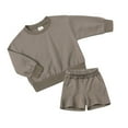 thumbnail image 2 of LYMAYTER Kids Boys Girls Cotton Outfit 2PCS Toddler Solid Color Long Sleeve T-Shirt Tops + Jogging Shorts Set for 1-14 T, 2 of 7