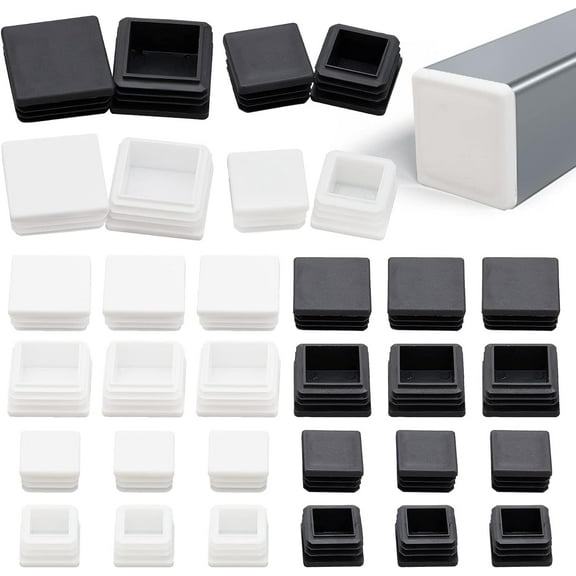 20Pcs 3 Sizes Square End Caps Plastic Plug 30mm/ 38mm/ 40mm Insert Tubing Black White Post End Cap Glide Insert Furniture Finishing Plug