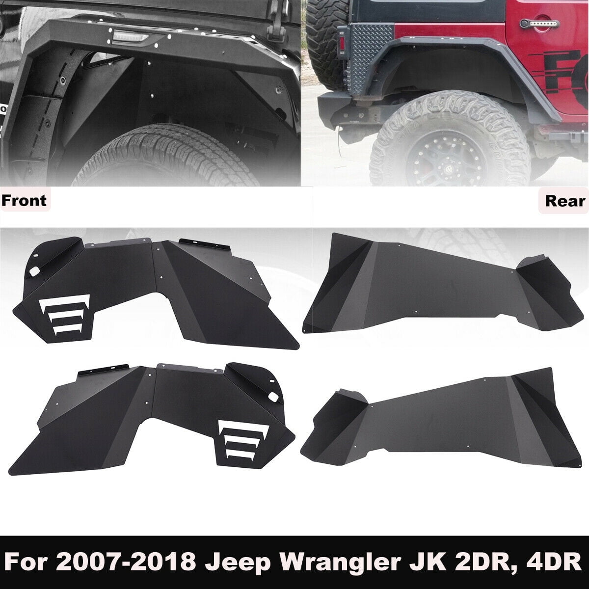 For Jeep Wrangler JK&2007-2018 2/4 Doors Inner Fenders Liners Steel Front  Rear 4PCS 