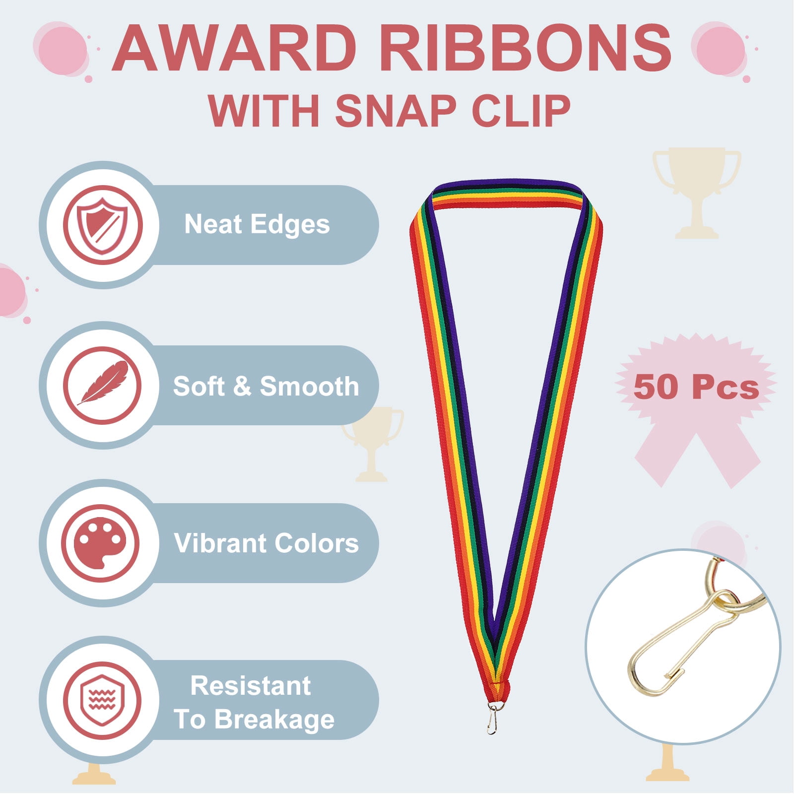 Uxcell 50Pcs Award Neck Ribbons with Snap Clip Medal Lanyards Colorful