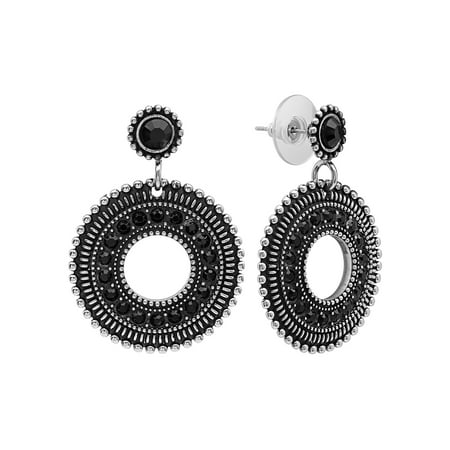 Embellished Stud - Women’s Stainless Steel Embellished Black Stone Accent Fashion Earrings