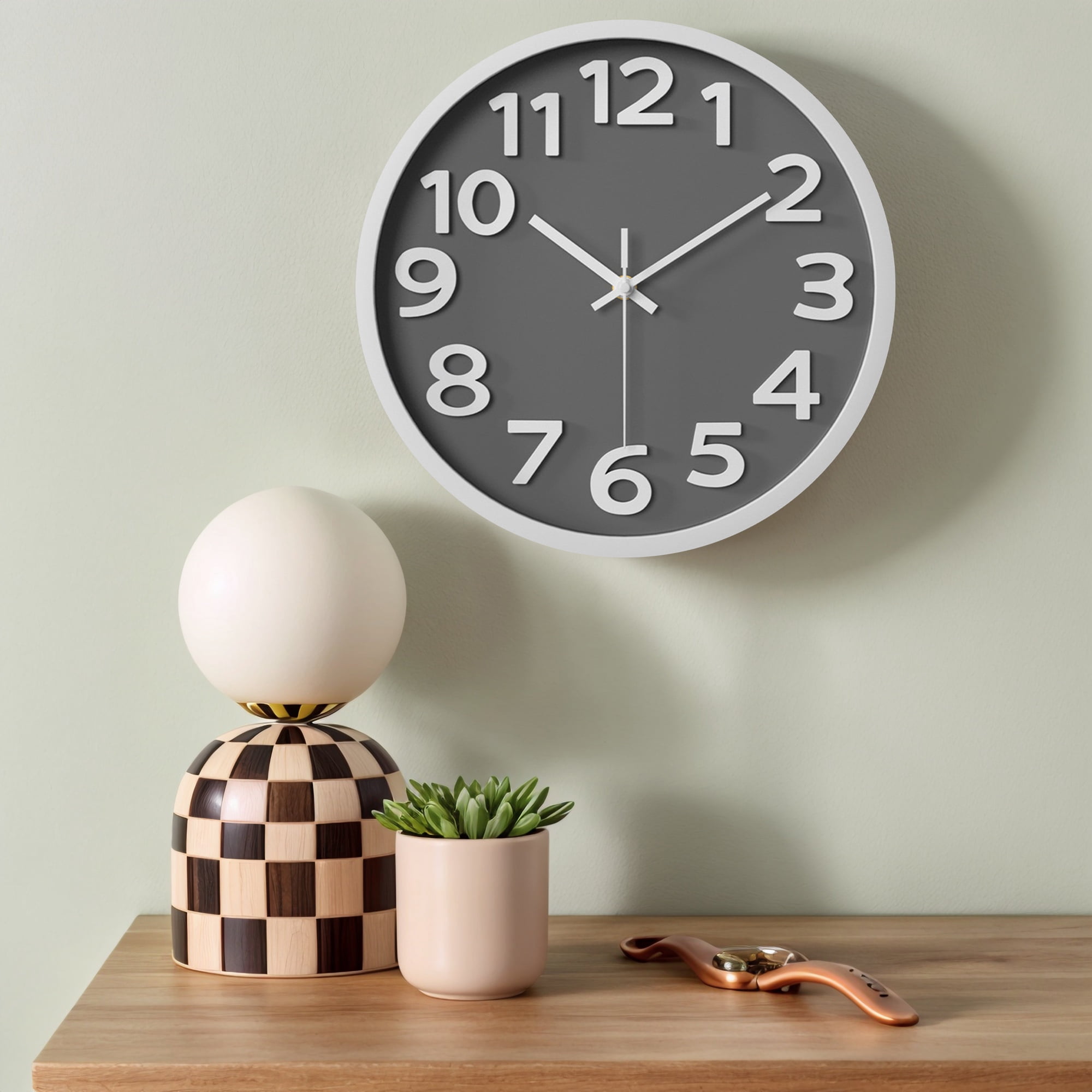 Unique Bargains Non-Ticking Battery Operated Wall Clock Grey