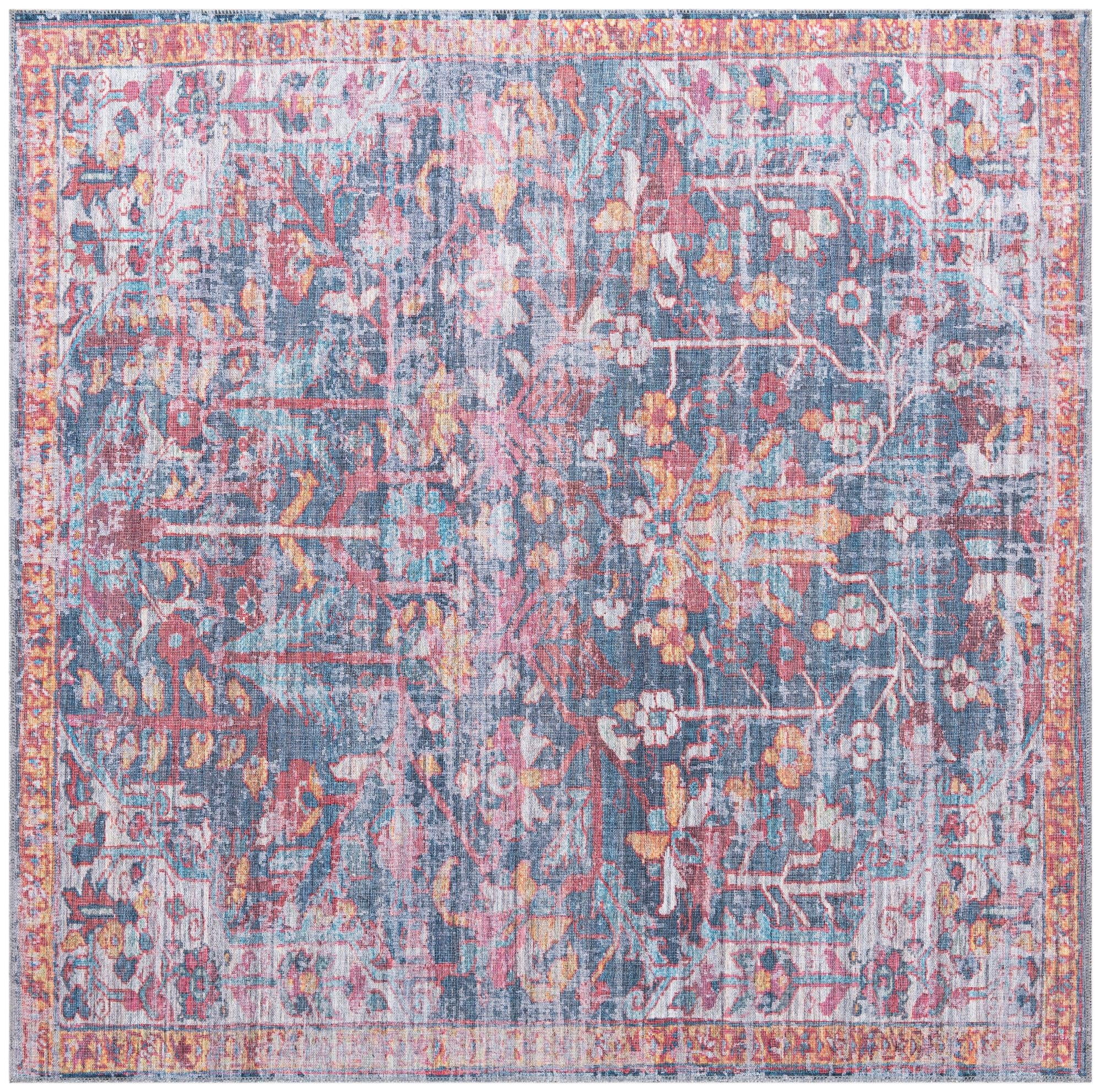 Maahru Collection Washable Rug 7 Ft Square Navy Blue Low