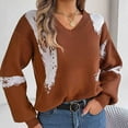 thumbnail image 6 of Itsame Loose Sweater for Womens Long Sleeve Pullover Sweaters V-Neck Printed Casual Sweatertop Brown Size M, 6 of 8