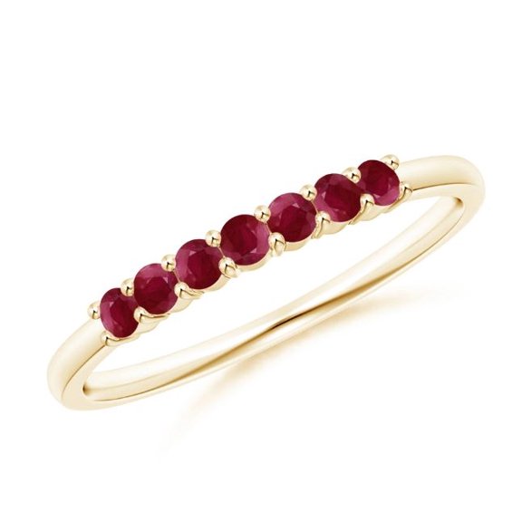 Round Shape Red Ruby Eternity Band Ring Women 925 Sterling Silver Yellow Gold Plated July Birthstone Christmas New Year Gift Gemstone Jewelry
