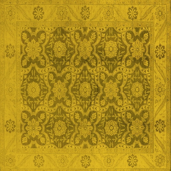 Ahgly Company Indoor Square Oriental Yellow Traditional Area Rugs, 4' Square